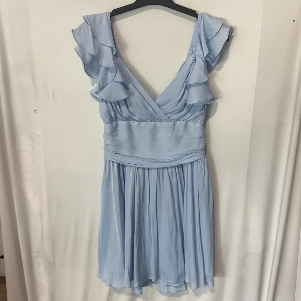 Saints + Secrets Ruffle V-Neck Mini Dress – Steel Blue